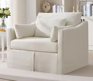 【SPOTLIGHT DAY】ONBRILL Oversized Accent Chair, 42 Inch Wide Slipcovered Sofa Chair with 3 Throw Pillows, Comfy Reading Chair, Deep Seat Armchair w/Sloped Arms, Modern Single Couch for Living Room, Apartment