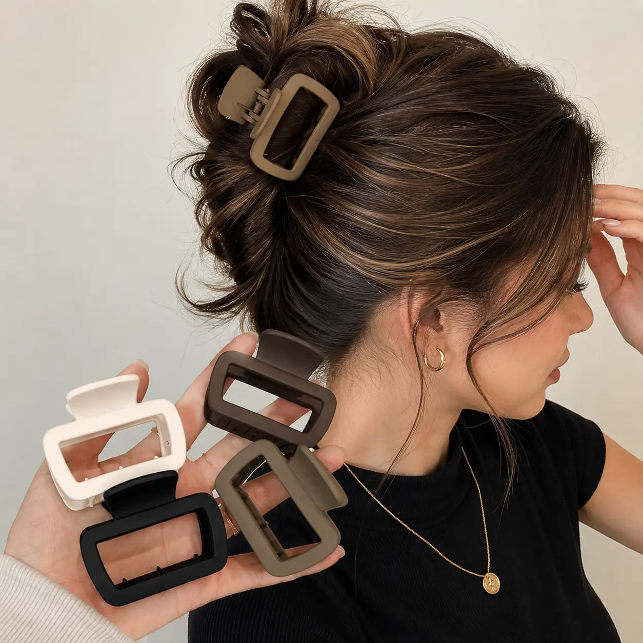 4PCS Mini Rectangle Hair Claw Clips, 4cm Small Hair Clips for Half-Up Styles, Bangs, Fine Hair, Daily Styling & Travel