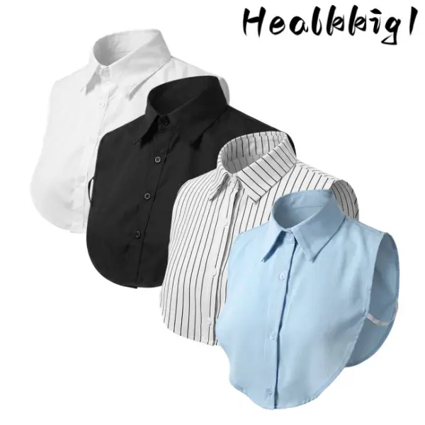 Women's 4-Pcs Adjustable Breathable Detachable Fake Dicky Collar with Elastic Bands, 1-Size Round Half-Shirt Collar for Halloween Costume Outfits & Clothes Accessories