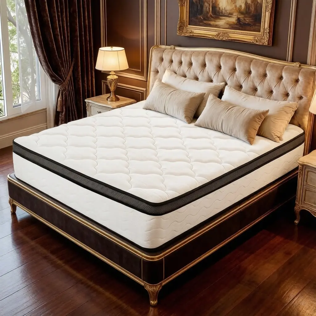 10 Inch Queen Mattress 12 Inch Queen Hybrid Mattress in a Box, Individually Wrapped Pocket Coils Innerspring Mattress, Medium Firm, Pressure Relief & Breathable Comfort, CertiPUR-US, OEKO-TEX, Gray+Cream
