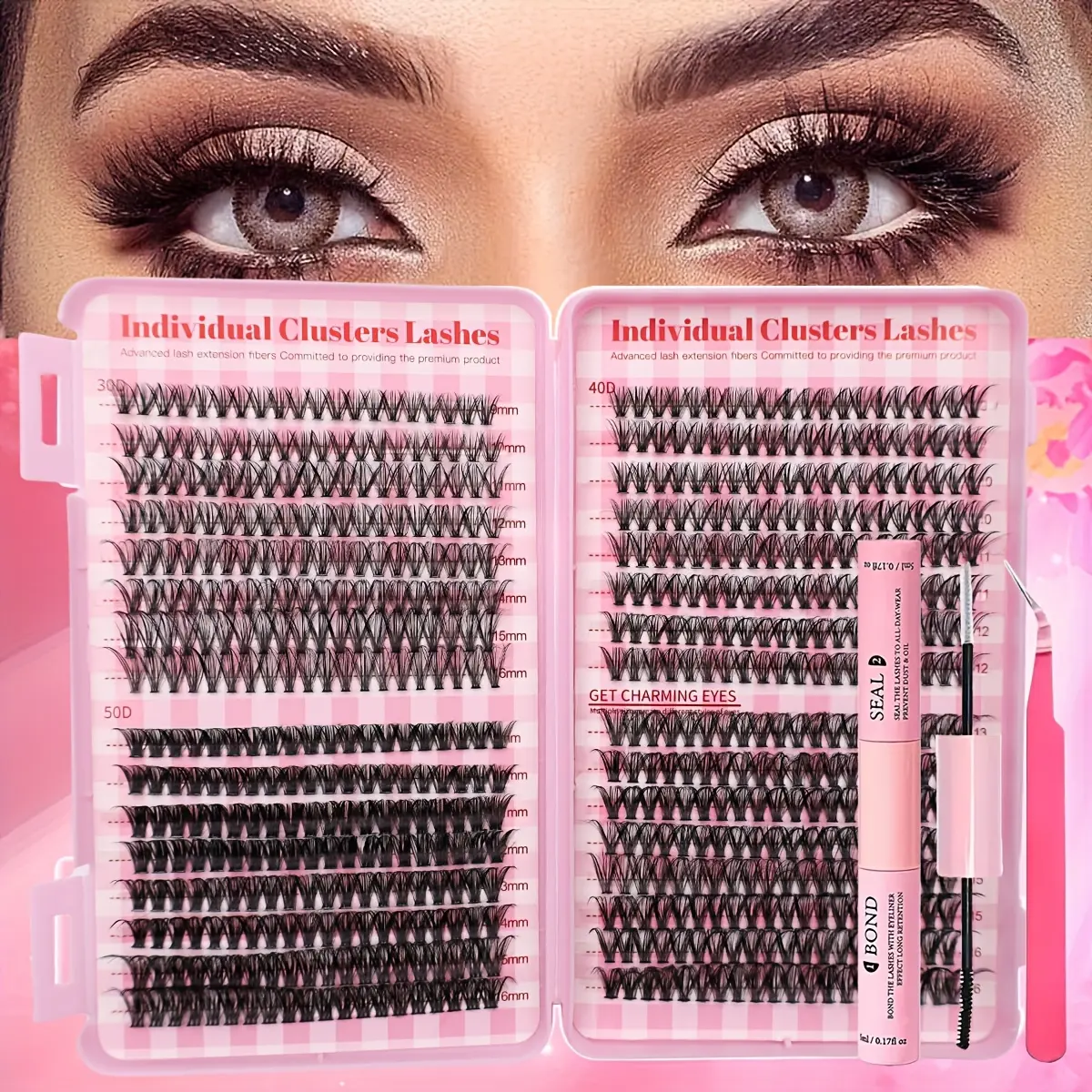 640 eyelash extension kit, Eyelashes Clusters Kit - DIY Eyelash Extensions, D-roll, 3D waterproof, Fluffy eyelash clusters, suitable for daily gatherings, 9-18mm, 30D-80D thickness, with adhesive pen and eyelash clip, cat eyes, natural styles