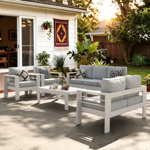 【3/4 Packages Shipping】LayinSun Outdoor Aluminum Furniture Set, Patio Sectional Conversation Chat Sofa Modern Seating Set with Coffee Table