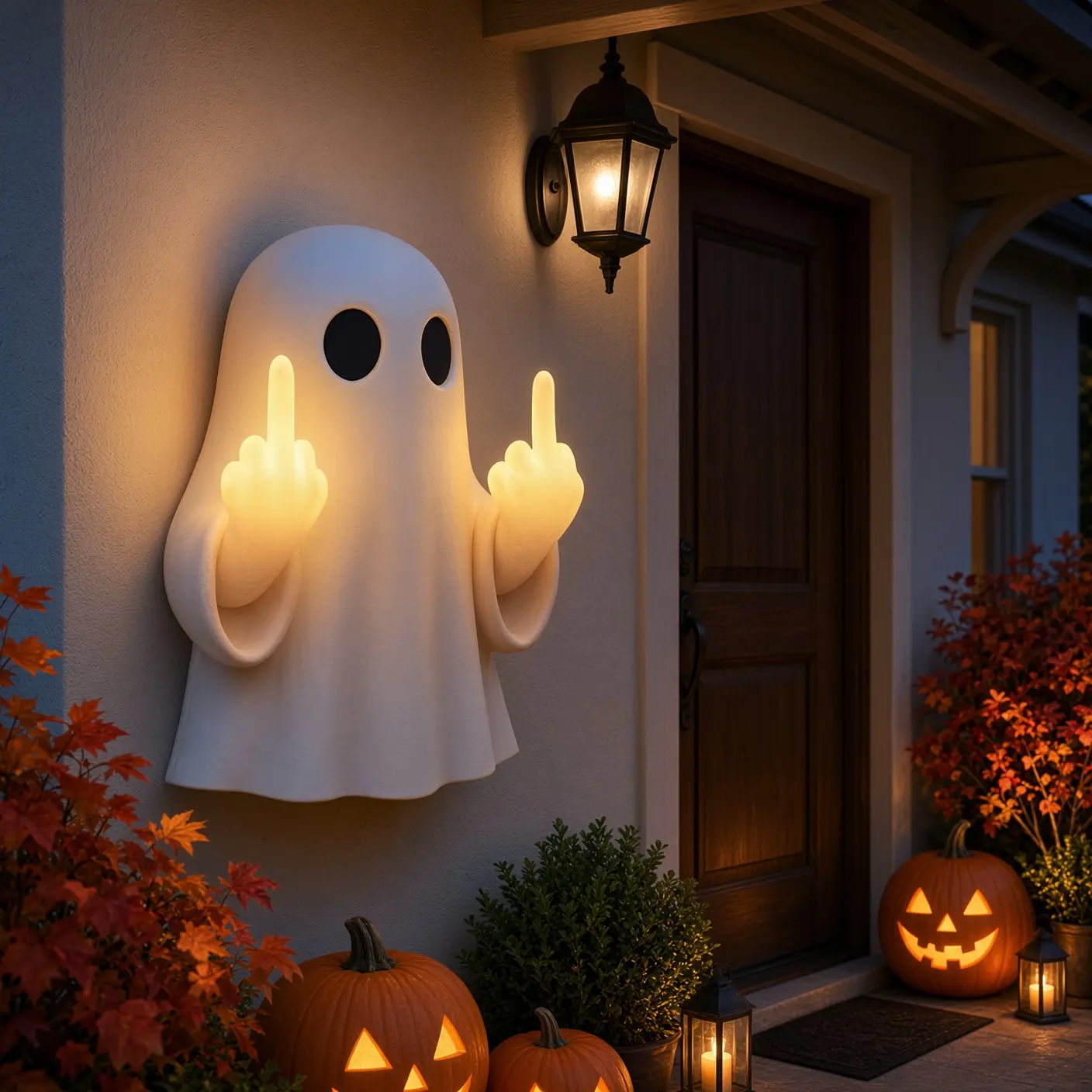 Funny Middle Finger Ghost LED Wall Light, Halloween Spooky Novelty Rude Night Light, Quirky Home Decor Porch Accent, Cool Gifts for Adults Secret Santa Gifts Adults for Decorating for Halloween