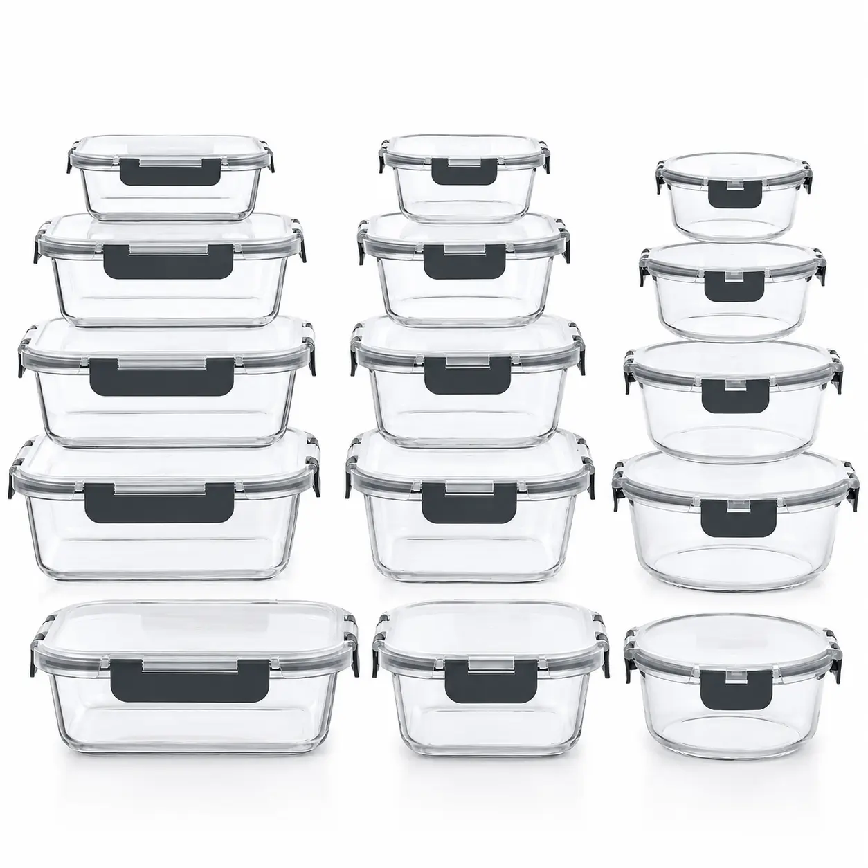 AISOON 24-Piece High Borosilicate Glass Food Storage Containers with Lids - 12-Pack Airtight Leakproof Kitchen Household Products, BPA-Free, Microwave, Oven, Freezer & Dishwasher Safe (Black)