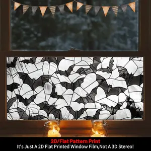 Halloween Window Film, Bat Pattern, PVC Static Adhesive, Home Decor Glass Sticker, Living Room, Bedroom, Kitchen, Bathroom