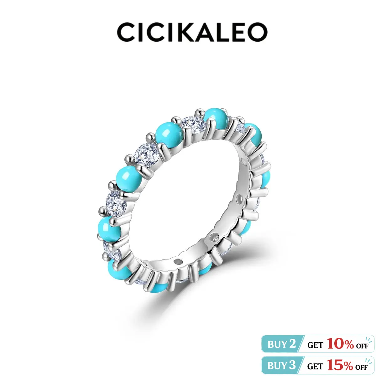 CICIKALEO 3MM Moissanite Eternity Band for Women with Turquoise Lab-Created 18K White Gold Plated Wedding Promise Ring Gift for Her #Summervibes Elegant Ring Bridal Statement Ring