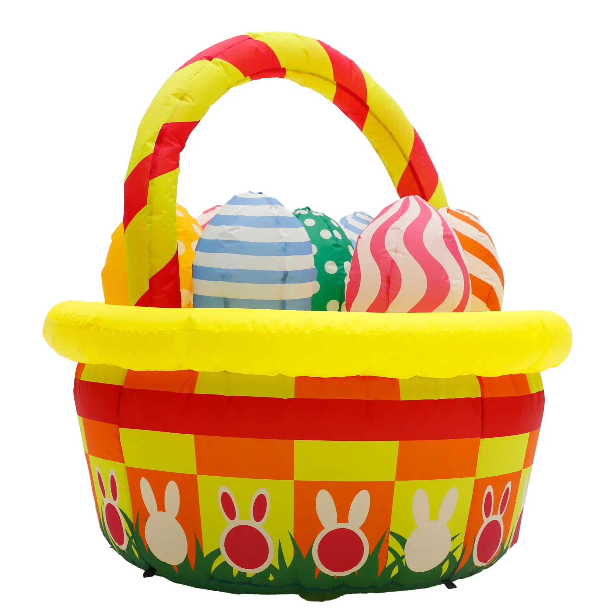 Women's Festive Easter Inflatable Basket Ornament - Colorful Egg Decoration with Built-in LED Lights, Weatherproof Holiday Decor for Indoor, Outdoor Party Use