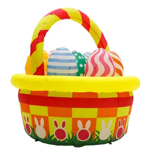 Easter Inflatable Basket Decoration – Colorful Egg Decorations with Built-in LED Lights for Parties, Gardens, Lawns, and Indoor/Outdoor Decor