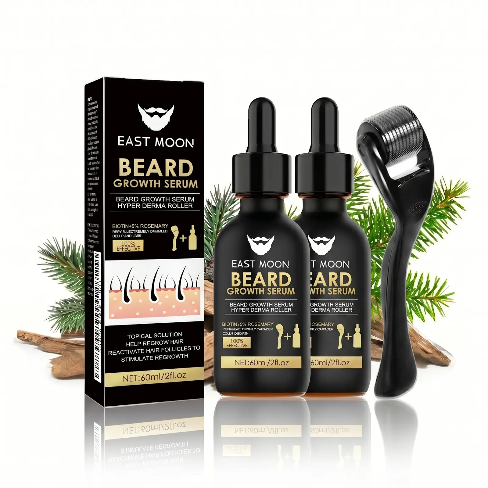 Buy 1 Get 1 Free, Beard Growth Kit for Men – Hair & Beard Regrowth Serum, Helps Fill Patchy Beards, Thicker Fuller Facial & Scalp Hair, Topical Solution