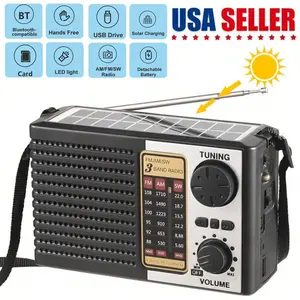 Multifunctional Solar Radio Portable 5-In-1 FM/AM SW Digital Speaker Player LED Flashlight Rechargeable Solar-Power Bank for External Supports TF Card  Ideal for Outdoor, Hiking and Camping Trips for Gift for Men