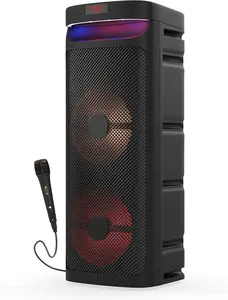 Dazone Portable Bluetooth PA Speaker System 3000W Rechargeable Double 10” Subwoofer Indoor/Outdoor BT Speaker with Microphones, Party Lights, USB SD Card Reader, FM Radio, Wireless Connectivity