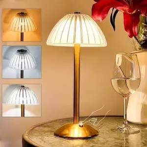 ortable Mushroom-Shaped LED Desk Lamp With Touch Sensor - Adjustable Brightness In Three Colors, Rechargeable Golden Wireless Copper Lamp, Battery-Powered Bedside Table Lamp
