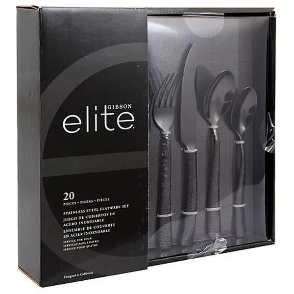 Gibson Elite Stonehenge 20-piece Flatware Set in Black Gibson Elite Stonehenge 20-piece Flatware Set in Black