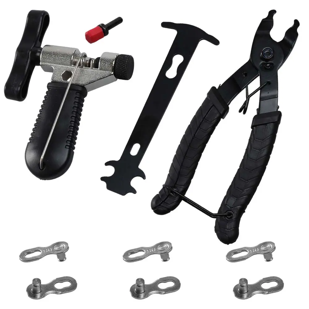 9 Pcs Complete Bike Chain Repair Tool Kit,Including Bicycle Link Plier,Chain Breaker Splitter,Wear Indicator Ruler & 3 Pairs Missing Links for MTB Road Bike,Hand Tools Kits