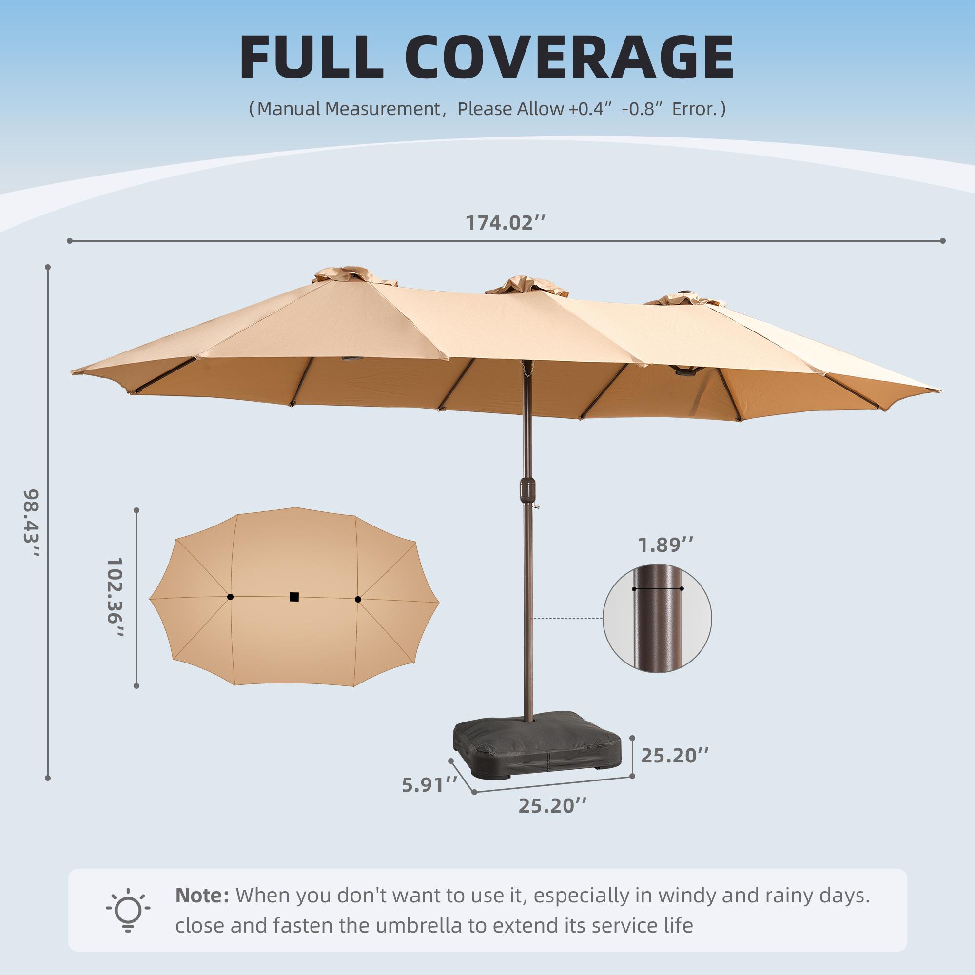 CAODOC 15FT Large Patio Umbrella with Base Included Heavy Duty Canopy Double-Side Rectangular for Poolside & Garden Use with Crank Handle Easy Adjustment Beach Shade Canopy