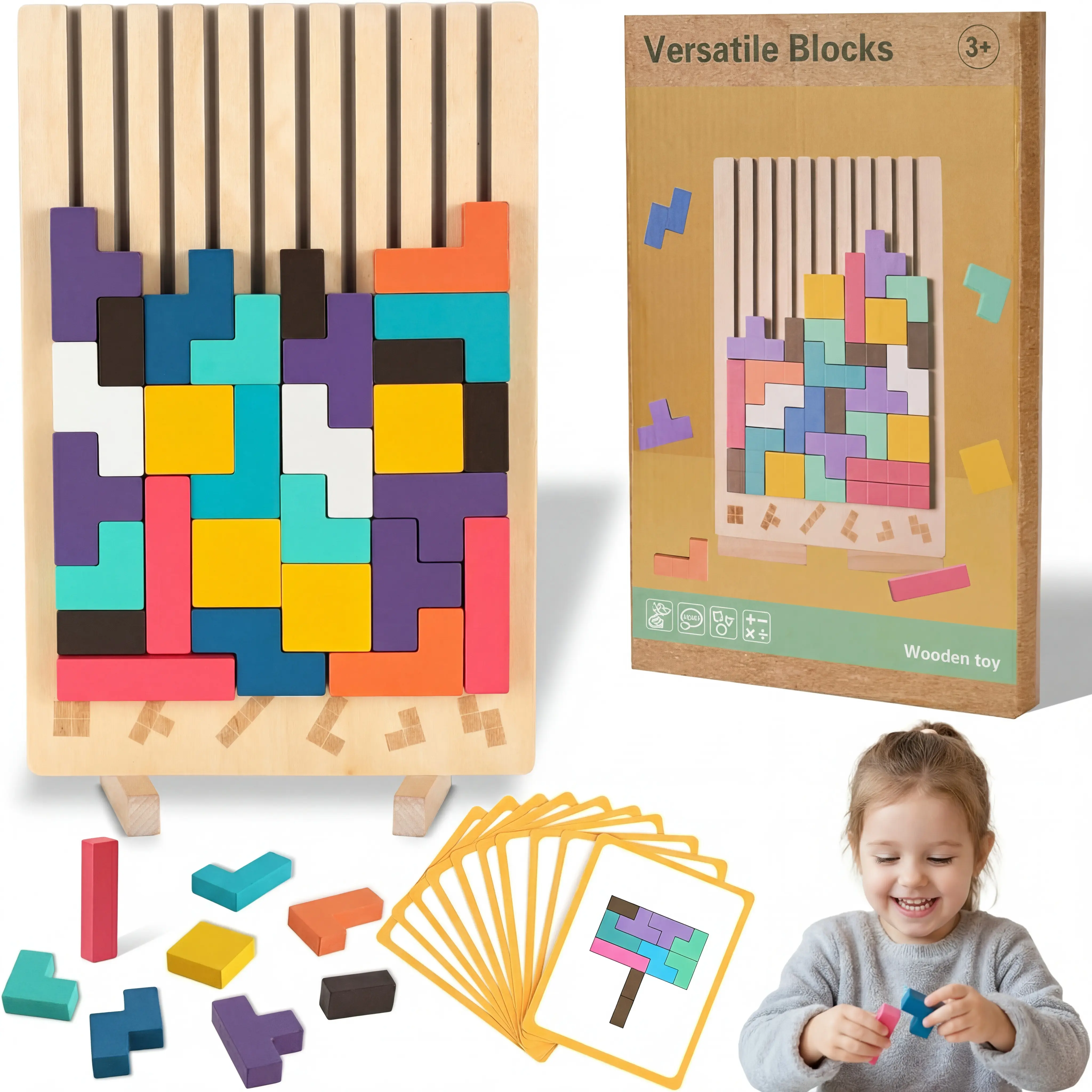 Wooden Stacking Puzzle Toy, 3D Russian Block Puzzle Jigsaw Puzzle, Stress Montessori Toy for Boys and Girls Board Game Educational Toys for Toddlers Brain Teasers for Toddlers 3-6 Years