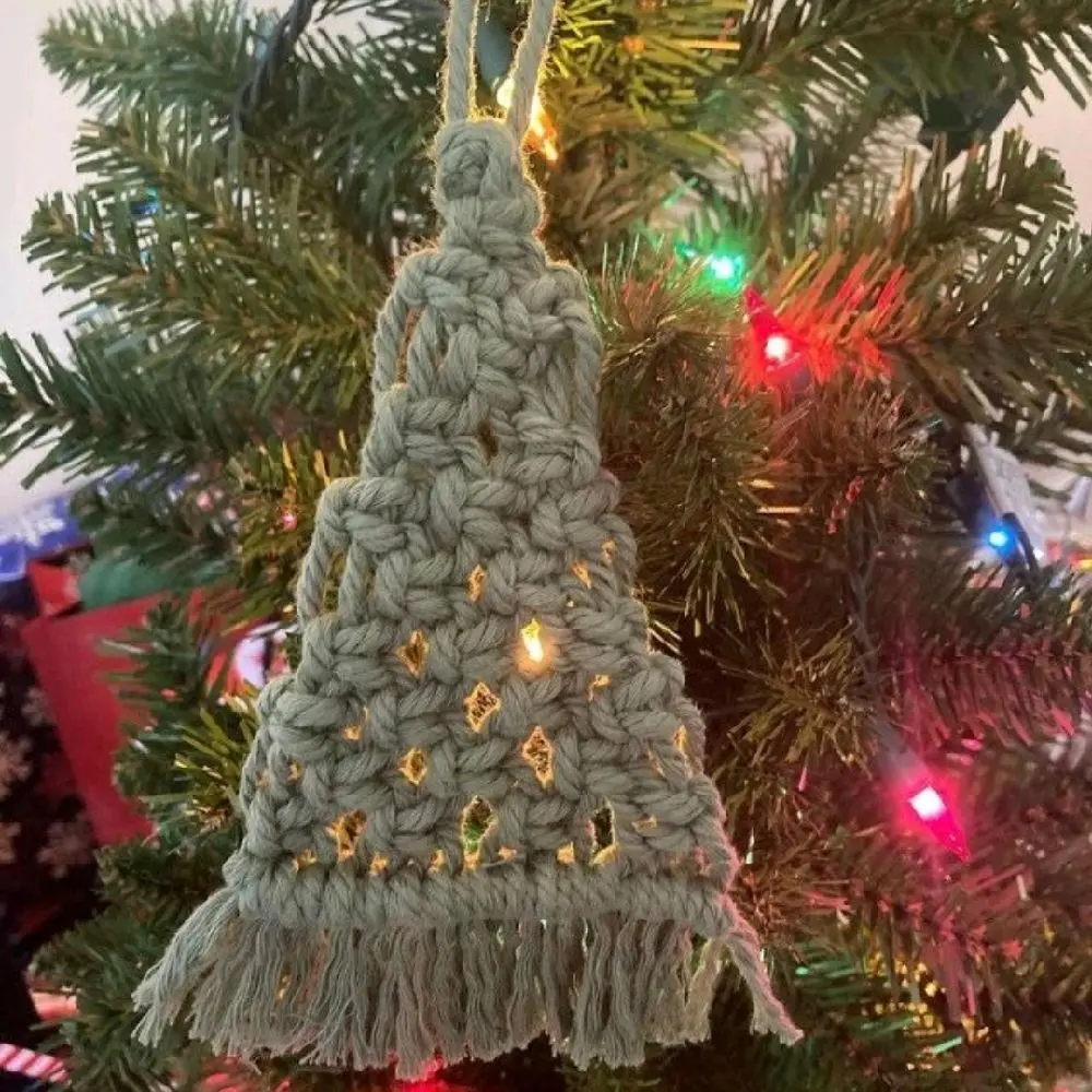 Macrame Christmas Tree Ornament - Handmade 8 1/2in Long & 3 1/2in Wide with Tassels and Decorative Elements