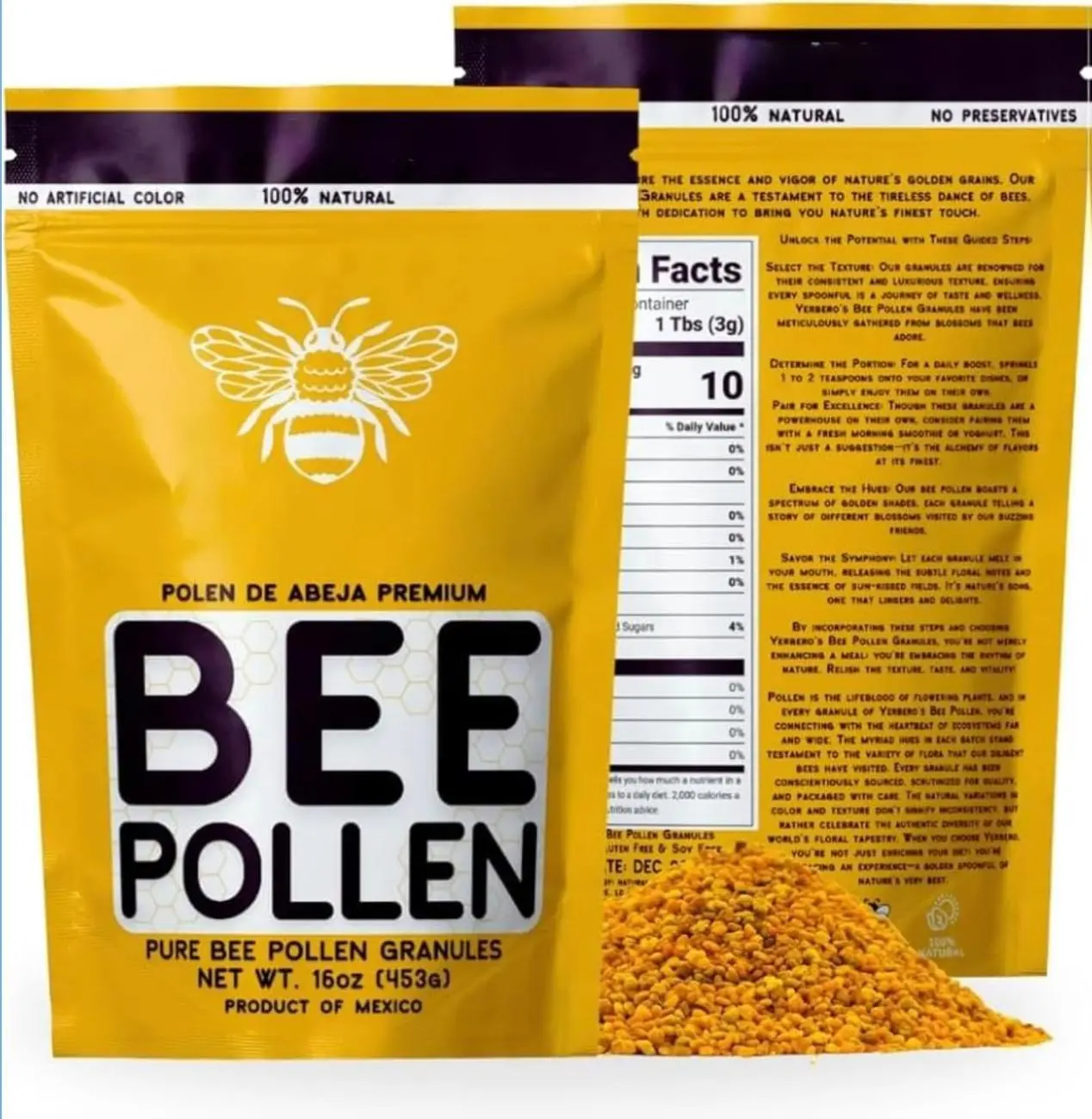Premium Bee Pollen Granules Imported from Mexico | 100% Natural Bee Pollen, Polen de Abeja 100% Natural | Pure Natural Bee Pollen | Wildcrafted. (1Lb)