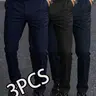 3-Pack Men's Casual Loose Straight Leg Stretch Dress Pants, Suit Pants, Wrinkle-Free Comfortable Trousers, Plain Trousers, Ideal for Work and Weekend Wear