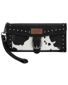 Wrangler Women's Women'S Cow Print Tri-Fold Wristlet Wallet - Wg195-W054-Bk