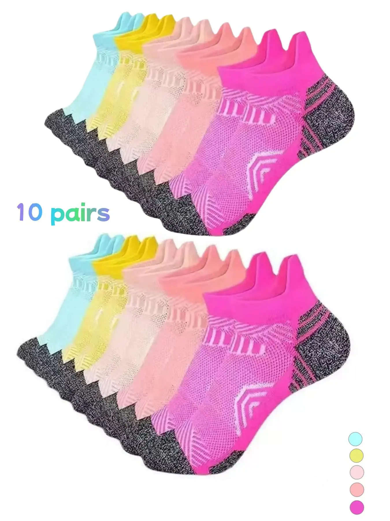 10 pairs of men's and women's comfortable sports fitness socks, Athletic running socks, Sporty Track Socks, Workout Socks, Sweat Wicking Socks, breathable, odor-resistant, sweat-absorbing, durable, with pull tabs, colorful, perfect for daily casual wear