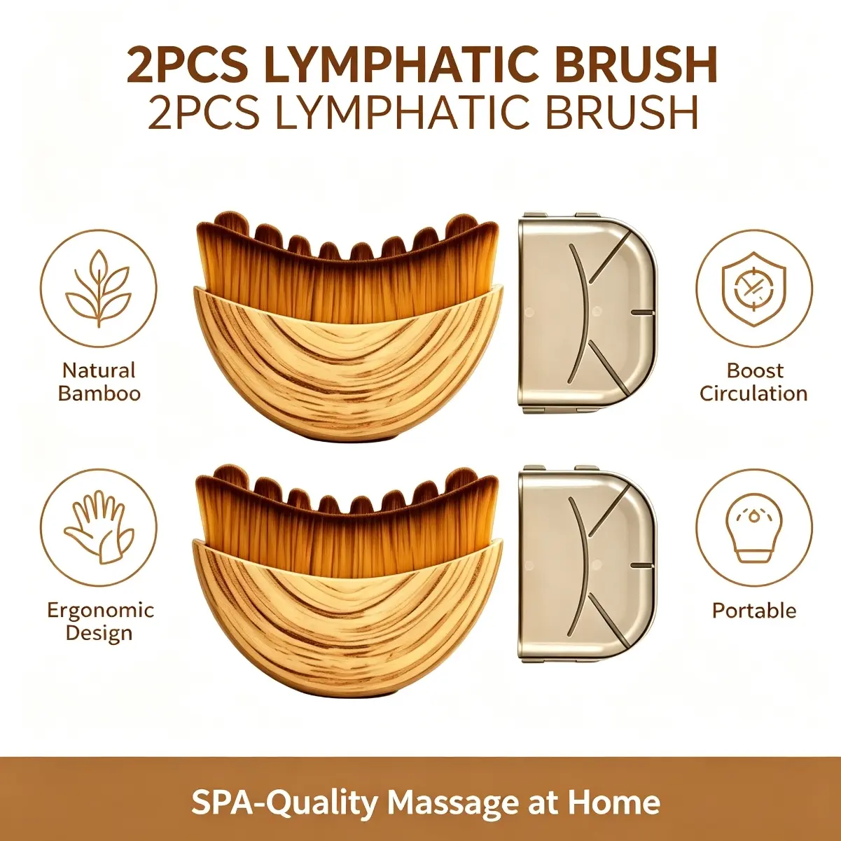 Facial Beauty Massagers Set - 2 Lymphatic Drainage Brushes for Jawline Chin Shaping, Dry Brush Massager to Relieve Fatigue, Ergonomic Design for Precise Skin Fit, Daily Roller & Exfoliating Pads, Derma Stamp