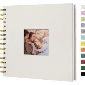 8 x 8 Inch Scrapbook Photo Album Linen Cover, Hardcover Kraft White Pages Memory Book, for Travel Wedding Guest Book Christmas Shower (20 Sheets/ 40 Pages,Beige)