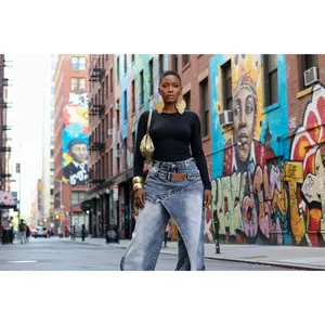 Deconstructed Layered Washed Denim Jeans