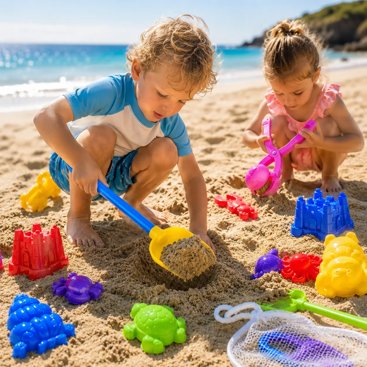Beach Molds & Mesh Bag, 23 Set Sand Toys for Beach,Travel Sandcastle Building Kit, Sandbox Toys, and Beach Essentials for Kids Aged 3-10,swimming pools accessories, Sand Molds,Beach Essentials,Outdoor Play, Summer Fun,Summer Vibes, Travel Toys