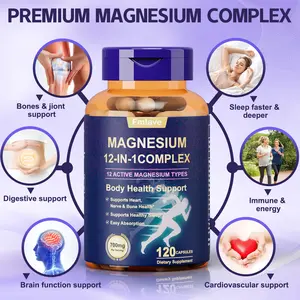 Fmlave 12 in 1 Magnesium Glycinate, 700MG Magnesium Complex WIth Citrate, Malate, Carbonate, Taurate, Oxide, Easily absorbable Calm Magnesium Supplements Support Bone, Joint, Heart & Sleep Health, Relaxation, Gluten Free, 120 Capsules