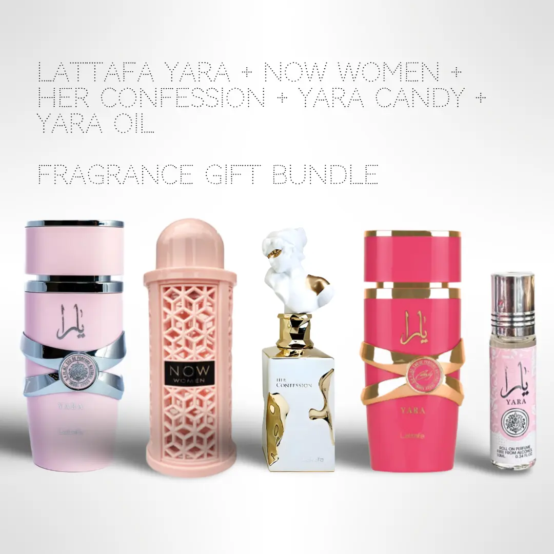Lattafa Yara + Now Women + Her Confession + Yara Candy 100ml (3.4oz) + Yara Oil 10ml- Fragrance Collection Starter Pack - Fragrance Gift Bundle