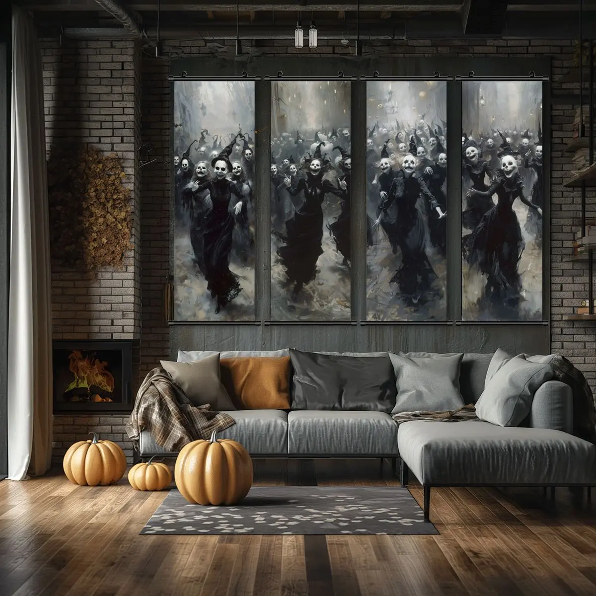 4 Counts Halloween Hanging Banner， Skeleton Witches Parade Halloween Mural And Decorative Posters， Fun Party Decorations， Horror Themes， Living Room， Bedroom， Home Posters， High Definition， Waterproof， Ideal Gifts