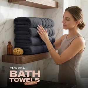 4-Pack Extra Large Bath Towels  30x60in Soft, Absorbent 100% Cotton Quick-Dry Towels for Daily Use