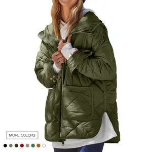 Danedvi Womens Quilted Puffer Jacket Hooded Long Sleeve Zip Up Winter Coat Lightweight Warm Jackets with Pockets trench  coat  buttoned  top Casual Fabric Womenswear Polyester Outerwear Comfort Fitted Basic Minimalist Can be used with raincoat