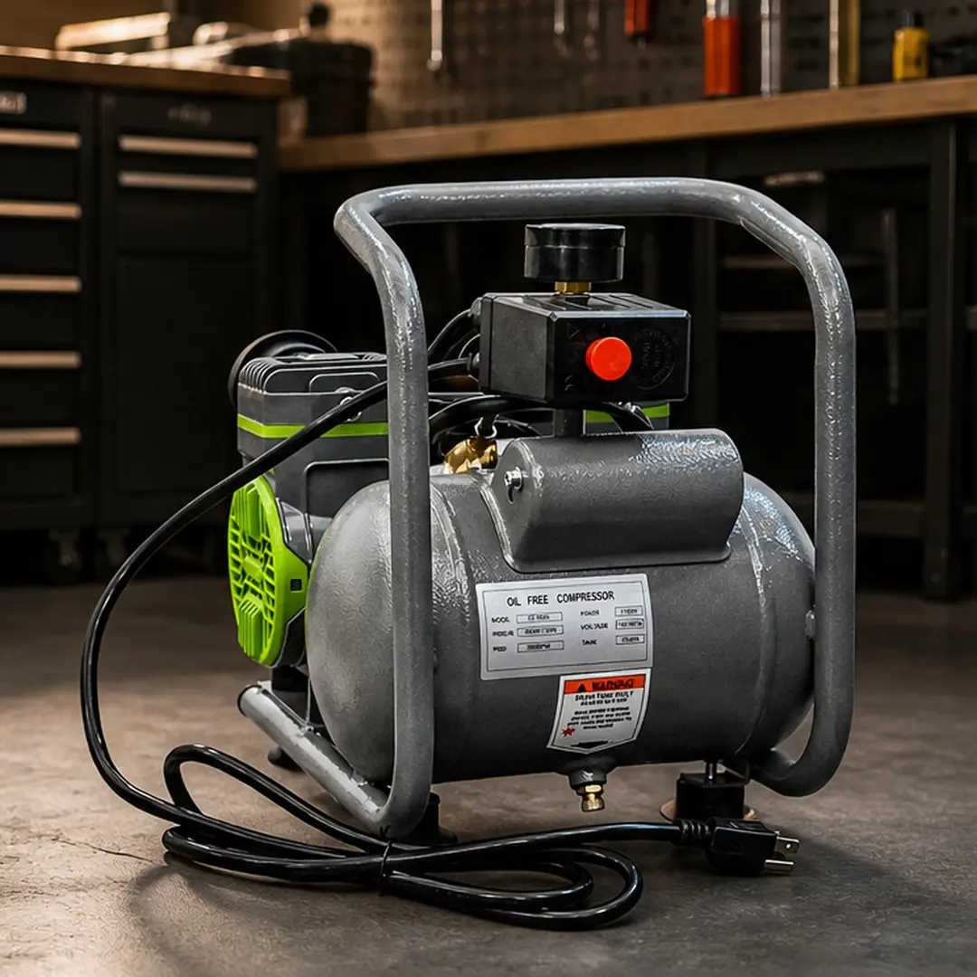 1.5HP Oil Free Quiet Portable Air Compressor 2 Gallon Tank 110V Low Noise Pneumatic Pump for Garage Workshop Tire Inflation DIY Spray Painting Nail Guns Airbrushing Automotive Maintenance Iron Plastic Green Grey Options, Green/Grey Color Options