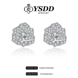 【#519 Romantic Rose】Full Moissanite Rose Stud vvs Synthetic Moissanite Earrings in 925 Sterling Silver