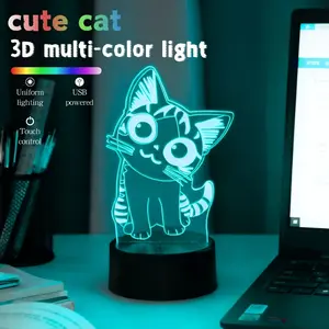 Cute 3D Cat Night Light, Led Lamp, Touch Switch, Seven-Color Gradient, USB Powered Table Lamp, Modern Bedroom Ambiance, Ideal Gift for Animal Lovers