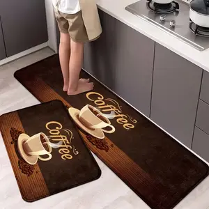 Fashion Coffee Theme Non-Slip Mat with Cup and Bean Design, Soft Comfortable Long-Standing, 12mm Thick Material, Ideal for Bathroom Kitchen Bedroom Living Room Office Outdoor Door Mats, Farmhouse Kitchen Rugs