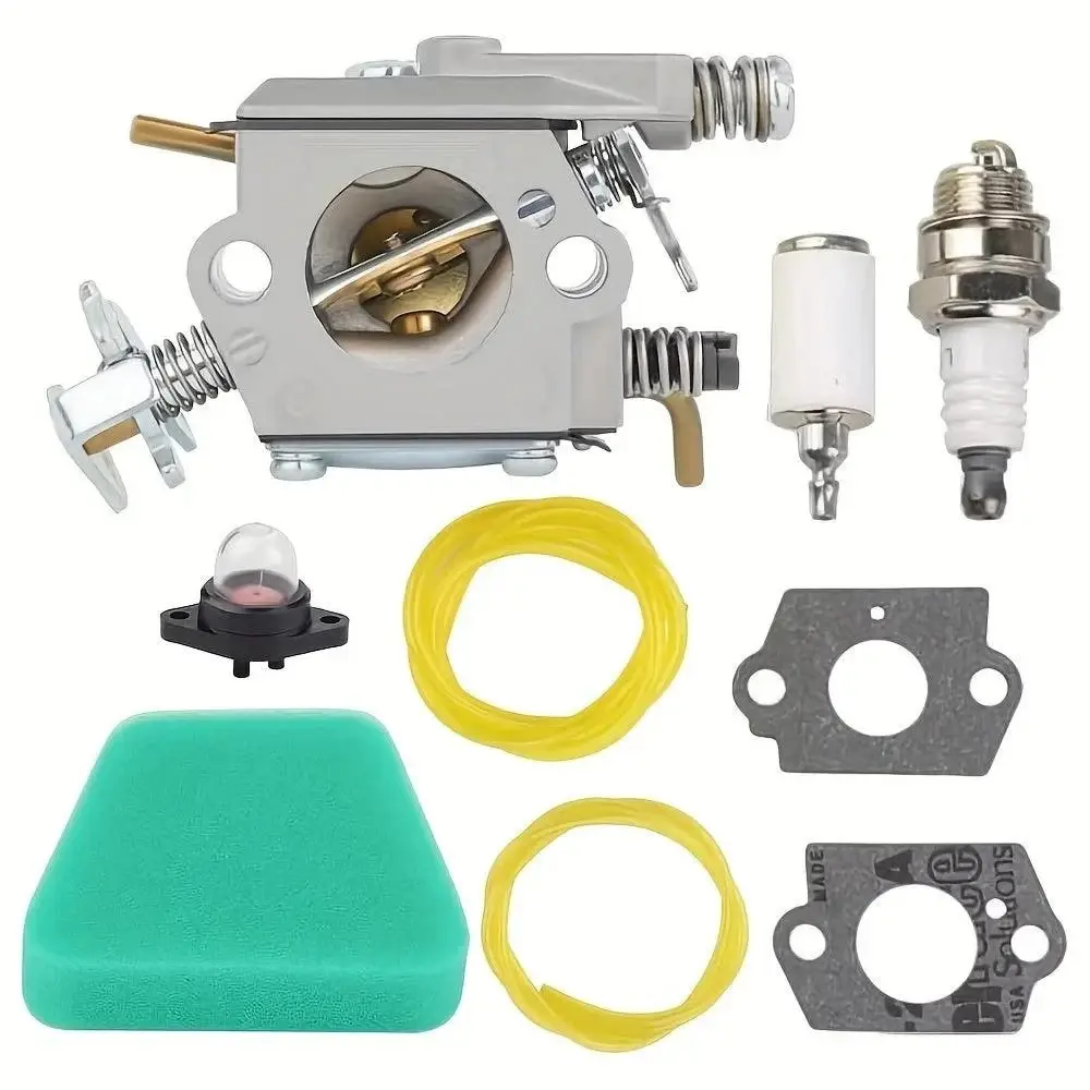 2-Pack Steel Automotive Fuel System Carburetor Complete Tune-Up Kit, Auto Replacement Parts with 2x Fuel Filter & 2x Primer Bulb, Part # Match for Poulan 1900–2055 Chainsaw Models (Replaces Part# 530071752), 2X Carburetor