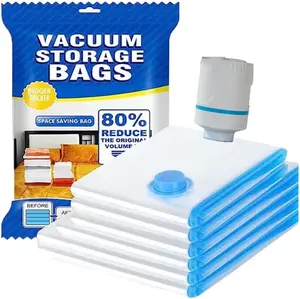 Vacuum Storage Bags 6-Pack Space-Saving Clothing Compression Bags Blue & White Nylon 2 Medium 2 Large 1 Extra-Large with Electric Pump Heavy-Duty Double-Zip Triple Seal Valve Organiser for Wardrobes Closets Garages Basements blade stand door hangers