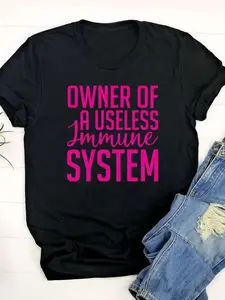 Autoimmune Warrior Awareness T-Shirt- "Master of the Useless Immune System" Black T-Shirt, Comfortable and Breathable, Crew Neck, Short Sleeve, Suitable for All Seasons, Supports Immune Deficiency, Women's Plus Size Top, Base Shirt