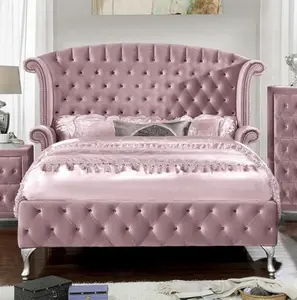 Alzir Royal Velvet Tufted Wingback Bed - Blue or Pink by Furniture of America