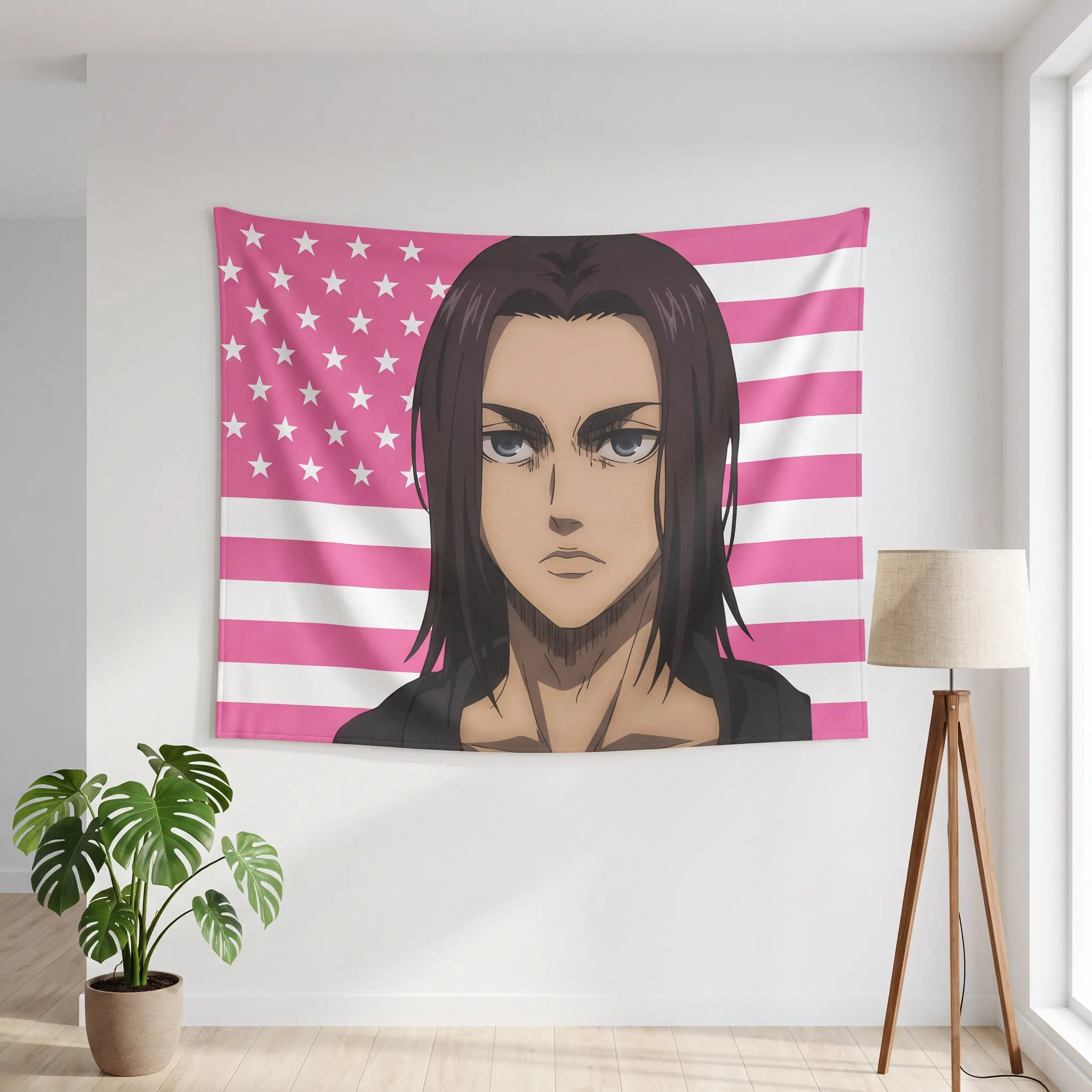Tapestry  Eren Yeager Pink Flag Print Tapestry, Anime Room Decor, Flag Wall Art, Attack on Titan Poster, Japanese Manga Fan Gift Decoration Decorative