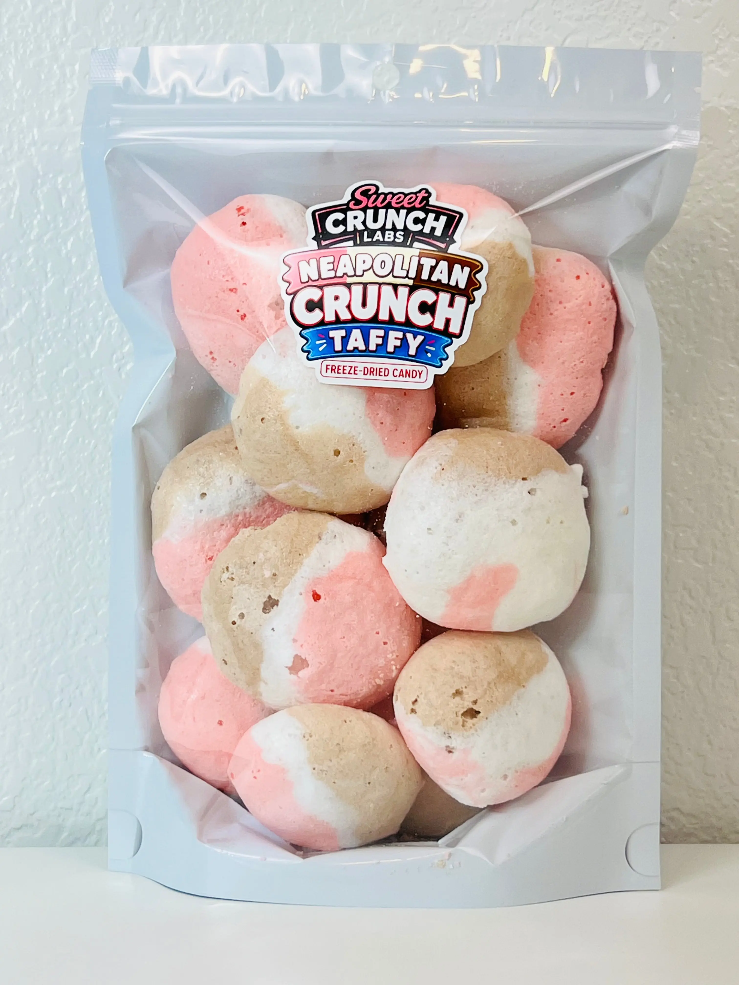 Neapolitan Crunch Taffy - Freeze-Dried Candy by Sweet Crunch Labs, Gluten Free, Infused with Vanilla, Red 40, Coconut Oil, Sea Salt