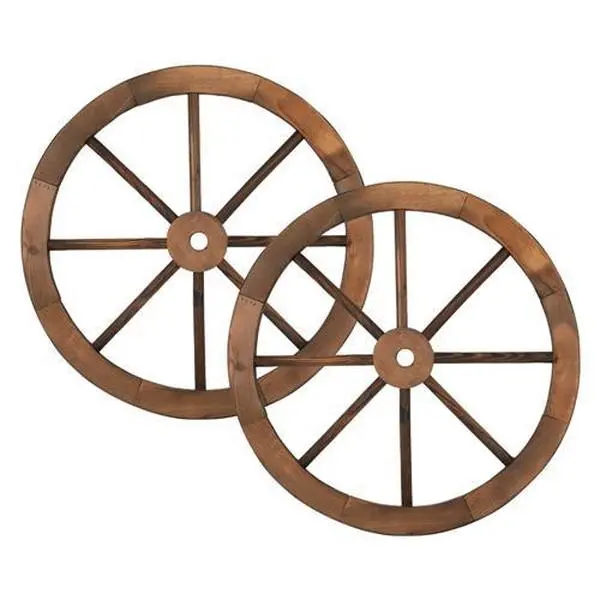 24" Decorative Wood Wagon Wheel Set of 2, Vintage Old Western Style Wall Hanging Wooden Wheel for Bar, Garage, Patio, Carbonized Solid Fir Wood Summervibes