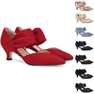 Piepiebuy Womens Low Kitten Heel Dress Shoes Pointed Toe Slip on Ankle Strap Cutout Elegant Party Wedding Pumps