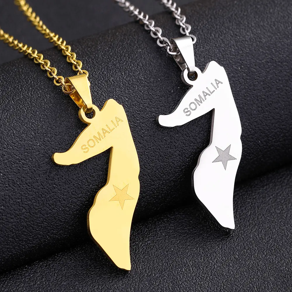 African Somalia map necklace Unisex titanium steel pendant couple necklace
