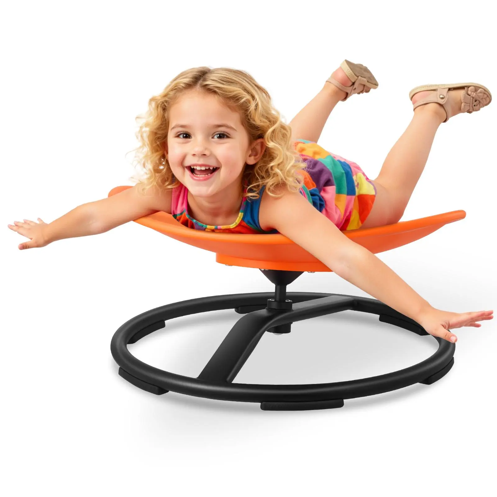 VEVOR Kids 360° Swivel Plastic Furniture Chair, 220lb Capacity, Stable 1-Piece Mold, Non-Slip Metal Base, Sensory Interactive Toy Seat for 12-18 Months Autistic Toddlers’ Coordination, Balance, Orange