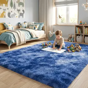 PLUMLIK Tie-dye Blue Area Rug for Living Room, Upgrade Non Slip Fluffy Shag style Rug for Bedroom, Nursery and Kids Room, Soft and Comfy, Fuzzy Bedside Carpet for Girls, Boys Dorm Decor Aesthetic,, Dry Clean Only, With 4 Carpet Stickers