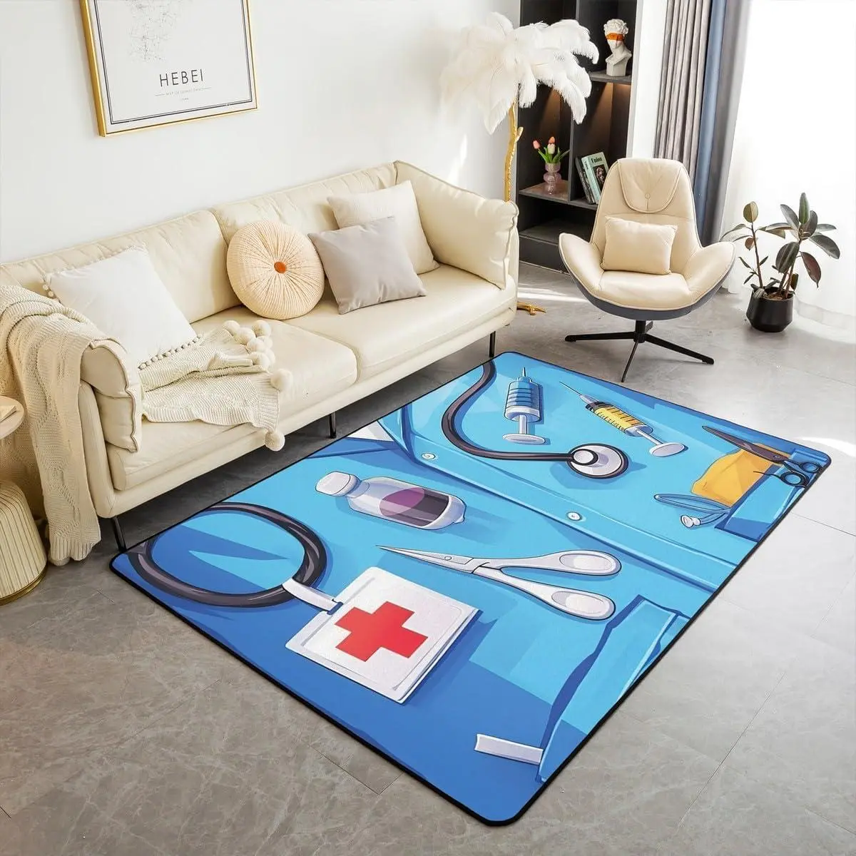 Doctor Nurse Gift Living Room Rugs Doctor Gift Area Rug for Kids Teen Physician Nurse Graduation Gift Carpet Runner Non Slip Fashion Blue Decorative Accent Rug Bedroom Decor